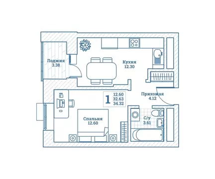 1-комнатная квартира: Монино, улица Генерала Ковачевича, 6 (34.7 м)
