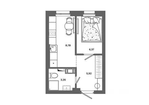 1-к кв. Ханты-Мансийский АО, Сургут ул. Ивана Захарова, 16 (24.42 м)