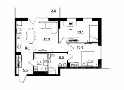 3-к кв. Кировская область, Киров Крылья жилой комплекс (61.0 м)