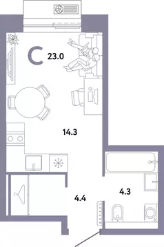 Студия Москва Страна.Заречная жилой комплекс (23.0 м)