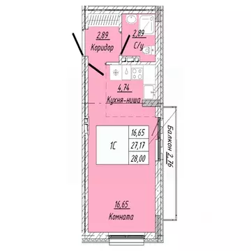 1-к кв. Омская область, Омск ул. 2-я Дачная (28.0 м)