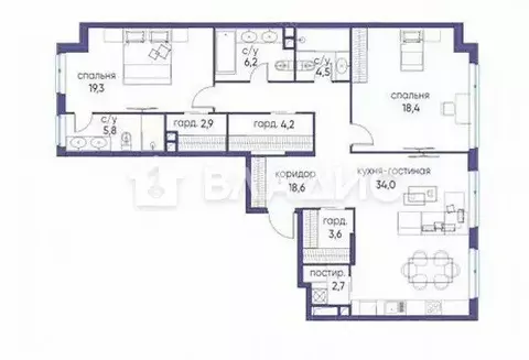 2-комнатная квартира: Москва, улица Нижние Мнёвники, 7 (120 м)