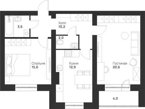 2-к кв. Тульская область, Тула ул. Героев России, 2 (68.9 м)