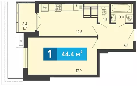 1-комнатная квартира: Засечное, Прибрежный бульвар, 5 (44.4 м)