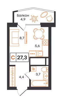 Квартира-студия: Екатеринбург, улица Патриса Лумумбы, 54 (27.3 м)
