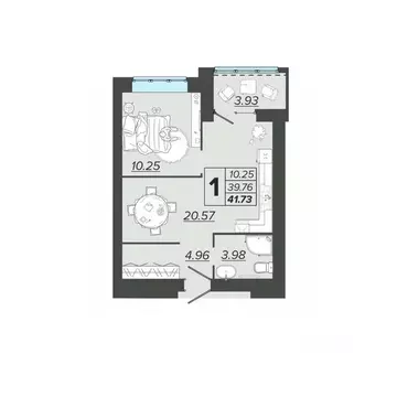 1-к кв. Брянская область, Брянск Архитектор жилой комплекс (41.73 м)