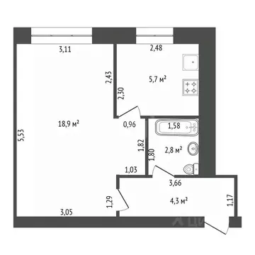 1-к кв. Башкортостан, Уфа бул. Ибрагимова, 37/1 (31.7 м)
