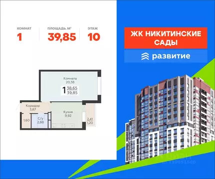 1-к кв. Воронежская область, Воронеж Никитинские сады жилой комплекс ...