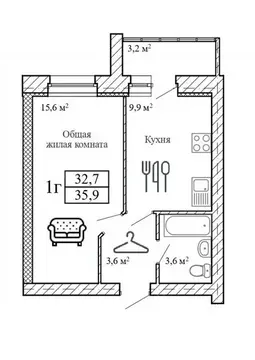 1-к кв. Тамбовская область, Тамбовский муниципальный округ, д. Крутые ...