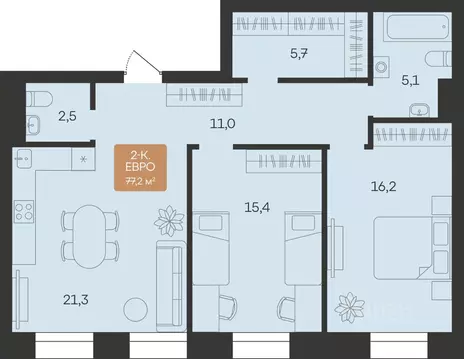 2-к кв. Ямало-Ненецкий АО, Новый Уренгой Созидателей мкр, Атмосфера. ...