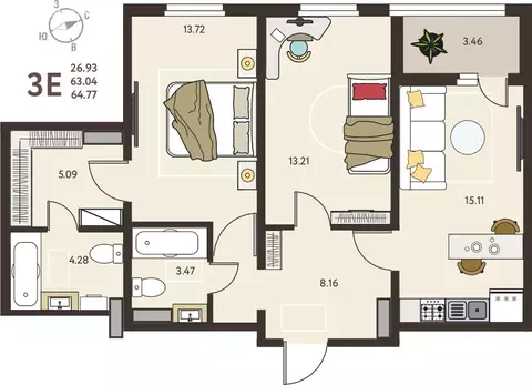 2-комнатная квартира: Курск, микрорайон Курского Завода Тракторных ...