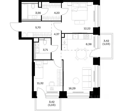 2-к кв. Москва Нова жилой комплекс, к1 (69.81 м)