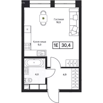 Квартира-студия: Пушкино, ЖК Пушкино Град (30.4 м)