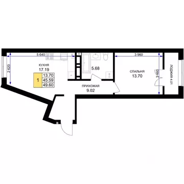 1-к кв. Калининградская область, Гурьевск Включи жилой комплекс (49.6 ...