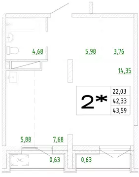 2-к кв. Приморский край, Владивосток Архитектор жилой комплекс (43.59 ...