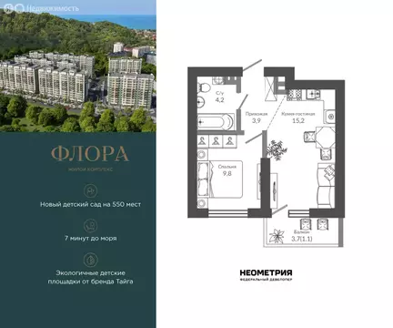 1-комнатная квартира: Сочи, улица Искры, 66/9к3 (34.2 м)