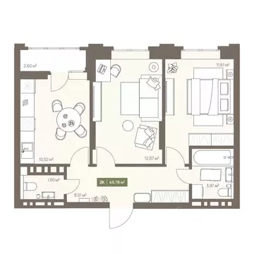 2-к кв. Кемеровская область, Кемерово Московский просп., 23А (49.78 м)