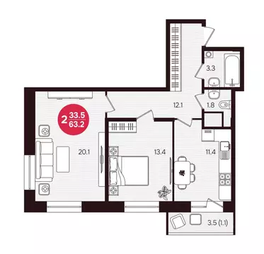 2-к кв. Чувашия, Новочебоксарск ул. 10-й Пятилетки, поз5 (63.2 м)