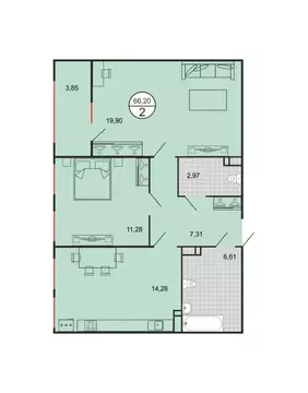 2-к кв. Ставропольский край, Ставрополь № 15 мкр,  (66.2 м)