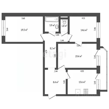 4-к кв. Тюменская область, Тюмень Депутатская ул., 95 (74.6 м)