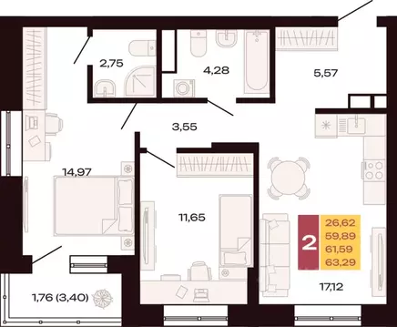 2-к кв. Свердловская область, Екатеринбург Юго-Западный жилрайон, ...