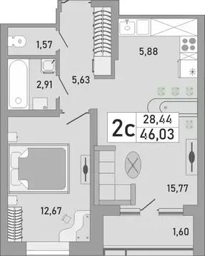 2-к кв. Башкортостан, Уфа Бакалинская ул., 9/1 (46.03 м)