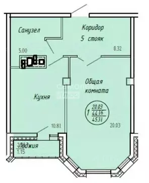 1-к кв. Хабаровский край, Хабаровск ул. Салтыкова-Щедрина, 1/1 (45.3 ...