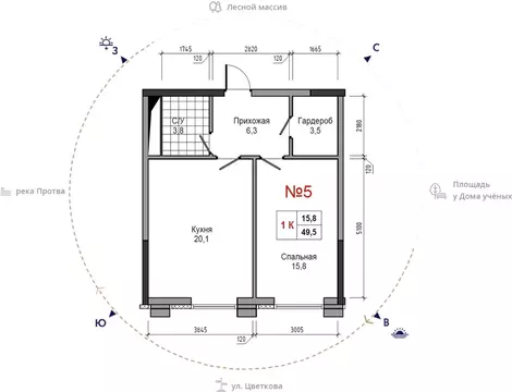 1-к кв. Калужская область, Обнинск ул. Усачева (49.5 м)