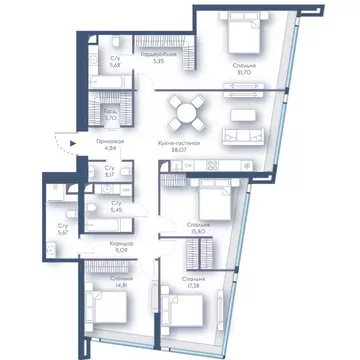 4-комнатная квартира: Москва, Краснопресненская набережная, 14с3 ...