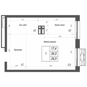 1-к кв. Приморский край, Владивосток ул. Невельского, 4с2 (34.5 м)