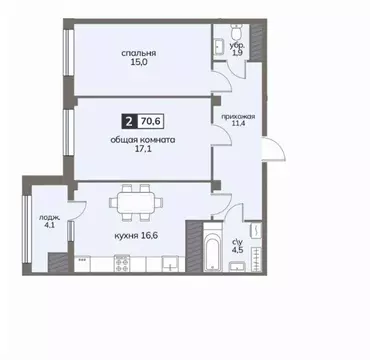 2-к кв. Ставропольский край, Ставрополь ул. Серова, 468/3 (70.6 м)