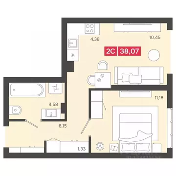 2-к кв. Новосибирская область, Новосибирск Аэропорт мкр,  (38.07 м)