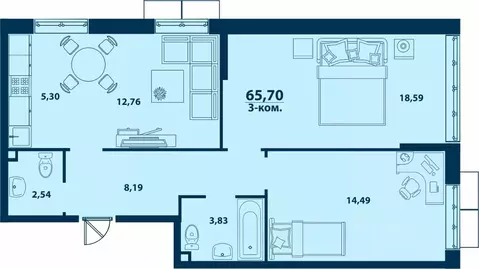 3-к кв. Башкортостан, Уфа ул. Ивана Спатара, 14 (65.7 м)