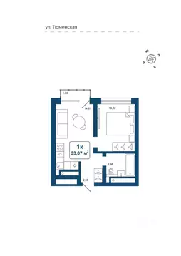 1-к кв. Тюменская область, Тюменский муниципальный округ, д. Дударева ...
