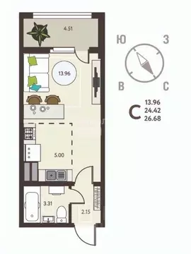 Студия Липецкая область, Липецк ул. Механизаторов, 15 (26.68 м)