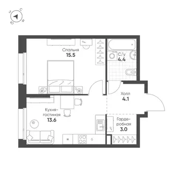 1-к кв. Свердловская область, Екатеринбург Солнечный жилрайон,  (40.6 ...