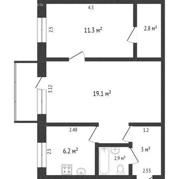 2-комнатная квартира: Улан-Удэ, улица Чайковского, 6 (43 м)