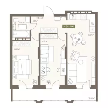2-к кв. Кемеровская область, Кемерово Московский просп., 23А (62.35 м)