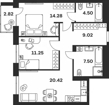 2-к кв. Тульская область, Тула Гоголевская ул., 43 (69.79 м)