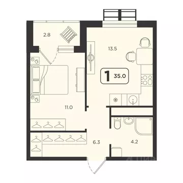 1-к кв. Тюменская область, Тюмень  (35.0 м)