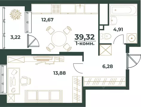 1-к кв. Башкортостан, Уфа ул. Ивана Спатара, 14 (39.32 м)