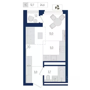 1-к кв. Башкортостан, Уфа ул. Евгения Столярова, 13 (24.6 м)