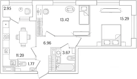2-к кв. Санкт-Петербург Аурум жилой комплекс (53.79 м)