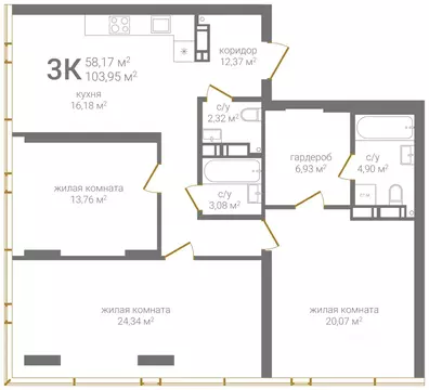 3-к кв. Нижегородская область, Нижний Новгород KM Печерский жилой ...