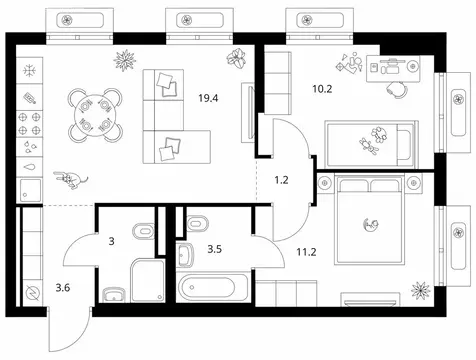 2-комнатная квартира: посёлок городского типа Боброво, ЖК Восточное ...
