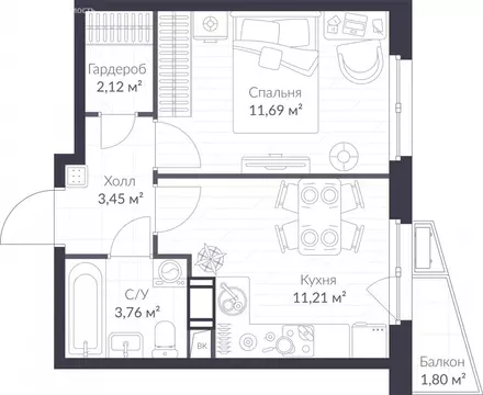 1-комнатная квартира: Сертолово, ЖК Верен Норт Сертолово (32.77 м)