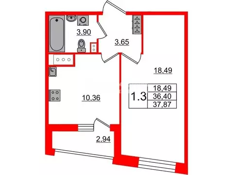 1-комнатная квартира: Санкт-Петербург, Парашютная улица, 77к1 (36.4 м)