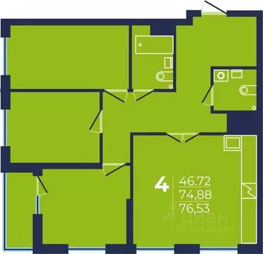 4-к кв. Башкортостан, Уфа ул. Майора Доставалова, 1 (76.53 м)