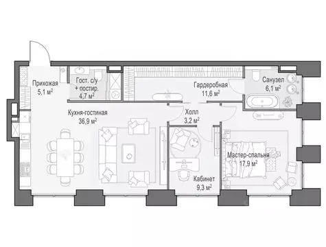 2-к кв. Москва 2-я Черногрязская ул. (95.0 м)