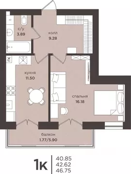 1-к кв. Калининградская область, Гурьевск  (42.62 м)